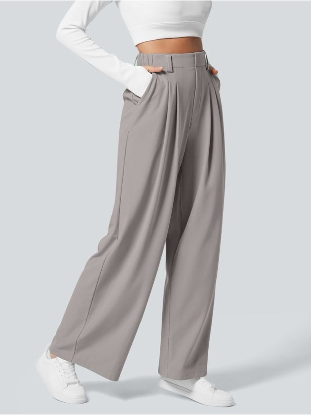 NWT Halara Flex™ High Waisted Pocket Wide Leg Waffle Work Pants Gray